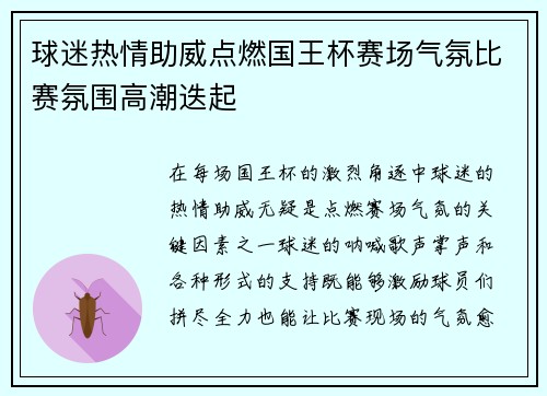 球迷热情助威点燃国王杯赛场气氛比赛氛围高潮迭起 球迷热情助威点燃国王杯赛场气氛比赛氛围高潮迭起