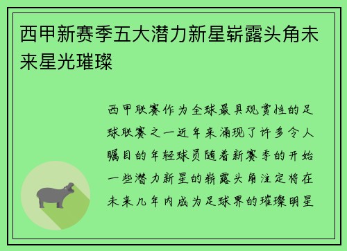 西甲新赛季五大潜力新星崭露头角未来星光璀璨